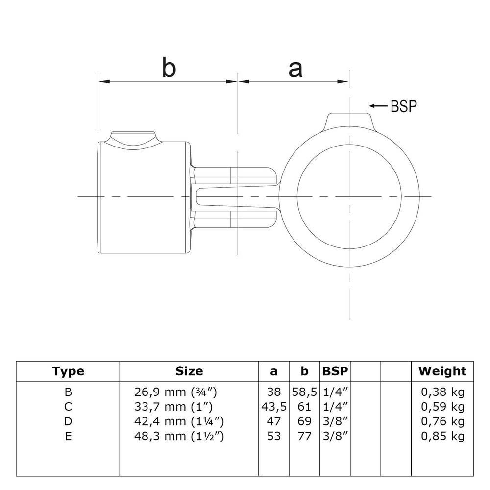 Doos Enkel scharnierstuk - zwart-C / 33,7 mm (40 stuks)